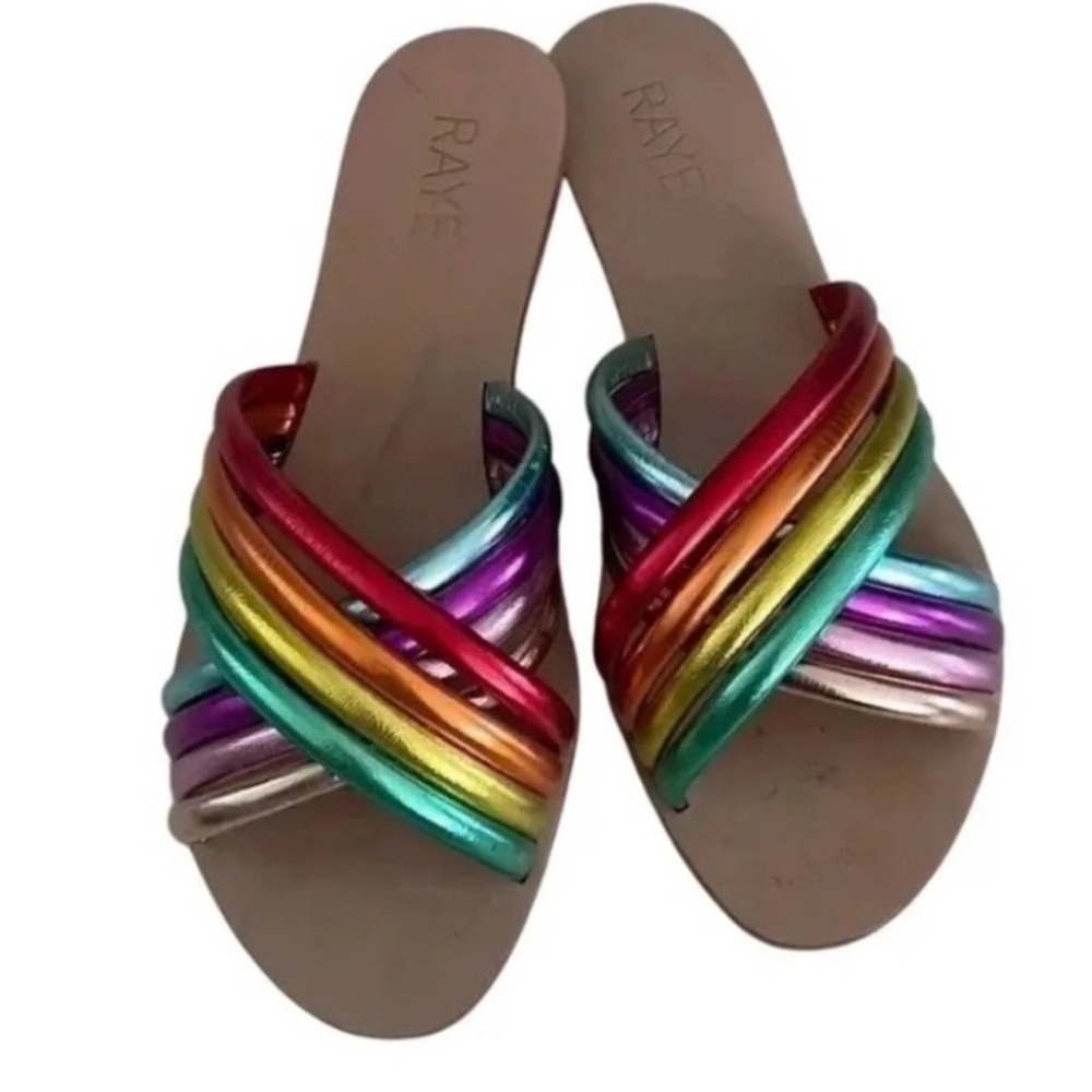 RAYE rainbow leather Sandals straps sandals  sz 9 
Rainbow Pride shoes metallic